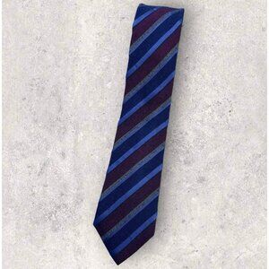 BEN SHERMAN Silk Blend Tie XL Burgundy Blue Striped W:2.6" EUC